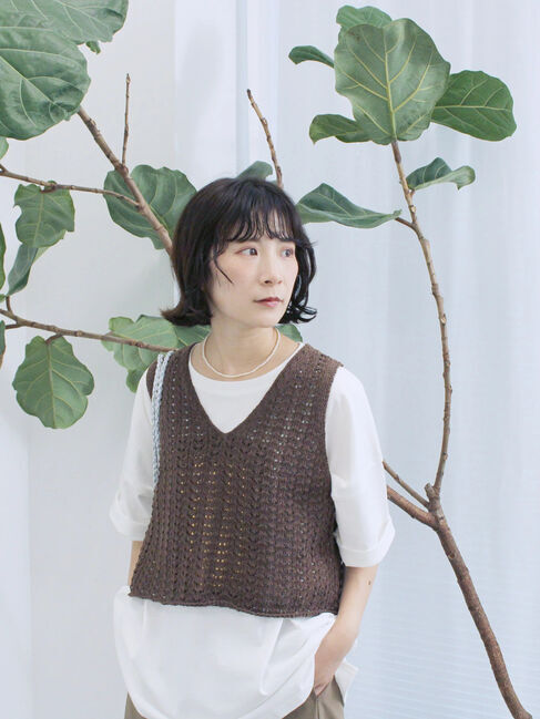 Samansa Mos2 blue「テープヤーン透かしニットベスト」|ニット・セーター|