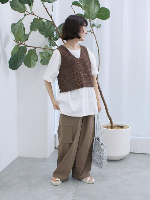 Samansa Mos2 blue「テープヤーン透かしニットベスト」|ニット・セーター|