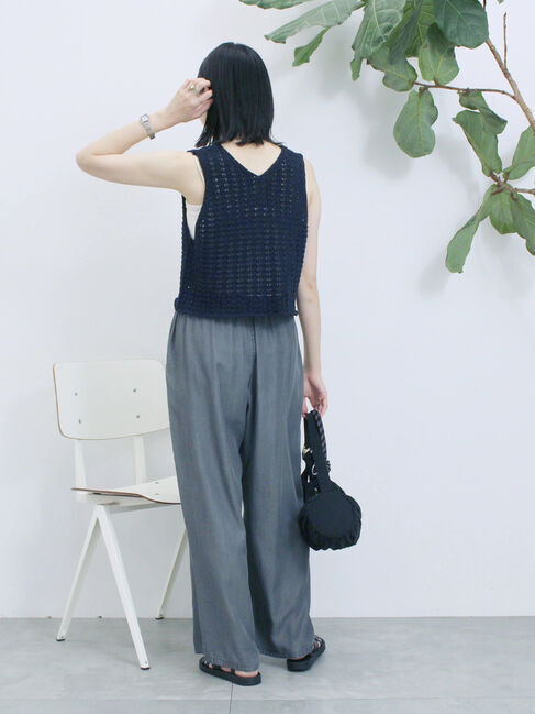 Samansa Mos2 blue「テープヤーン透かしニットベスト」|ニット・セーター|