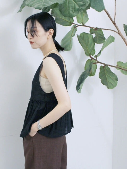 Samansa Mos2 blue「カットワークレースベスト」|シャツ・ブラウス|