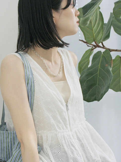 Samansa Mos2 blue「カットワークレースベスト」|シャツ・ブラウス|