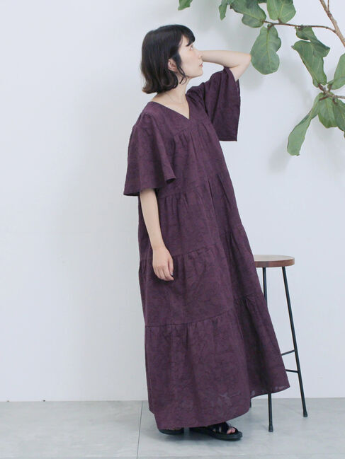 Samansa Mos2 blue「花ジャガードティアードワンピース」|ワンピース|