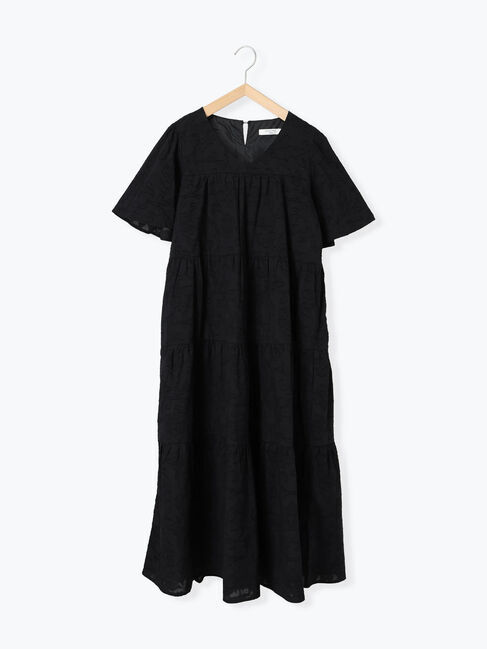 Samansa Mos2 blue「花ジャガードティアードワンピース」|ワンピース|