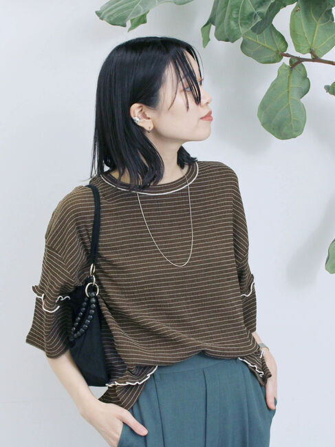 Samansa Mos2 blue「配色メローアソートプルオーバー」|Tシャツ・カットソー|