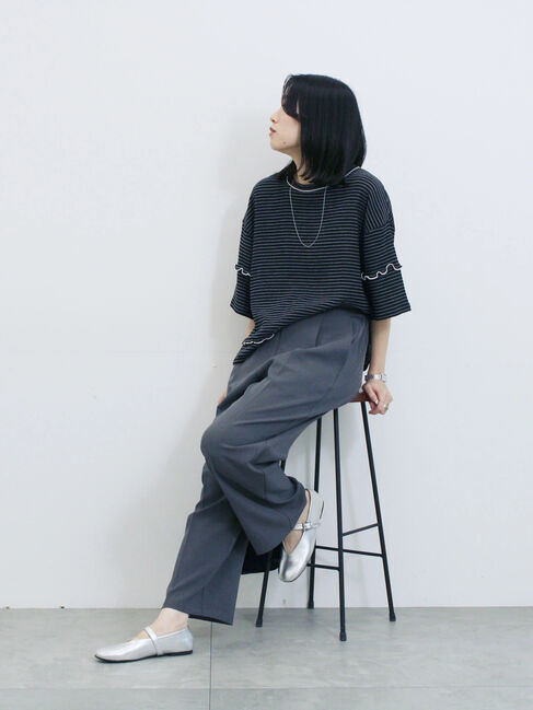 Samansa Mos2 blue「配色メローアソートプルオーバー」|Tシャツ・カットソー|