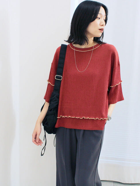 Samansa Mos2 blue「配色メローアソートプルオーバー」|Tシャツ・カットソー|