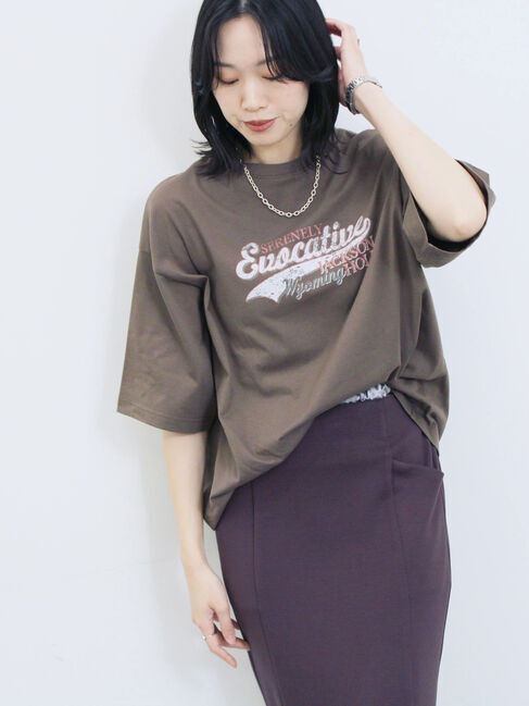 Samansa Mos2 blue「ヴィンテージ風プリントTシャツ」|Tシャツ・カットソー|