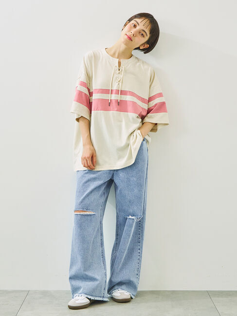 SM2「[接触冷感]編み上げラインTシャツ」|Tシャツ・カットソー|