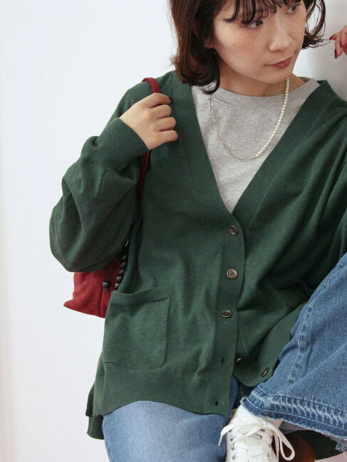 Samansa Mos2 blue「マルチスタイルVネックカーディガン」|カーディガン|グリーン