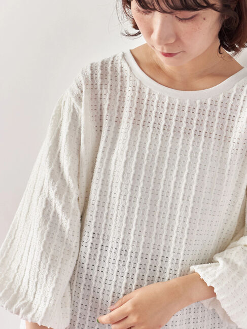 Samansa Mos2 blue「ジャカードボリュームスリーブプルオーバー」|Tシャツ・カットソー|