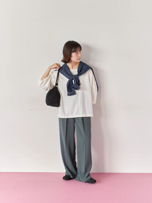 Samansa Mos2 blue「ジャカードボリュームスリーブプルオーバー」|Tシャツ・カットソー|