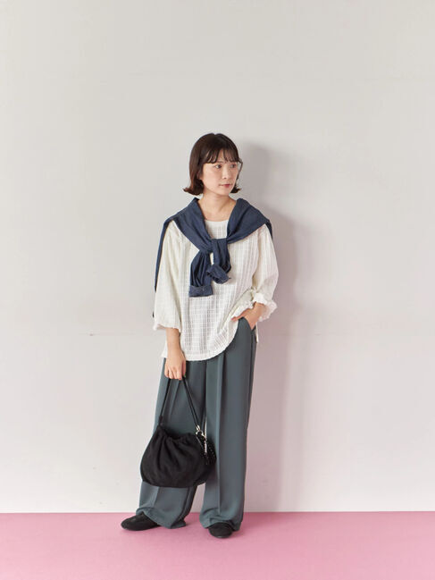 Samansa Mos2 blue「ジャカードボリュームスリーブプルオーバー」|Tシャツ・カットソー|