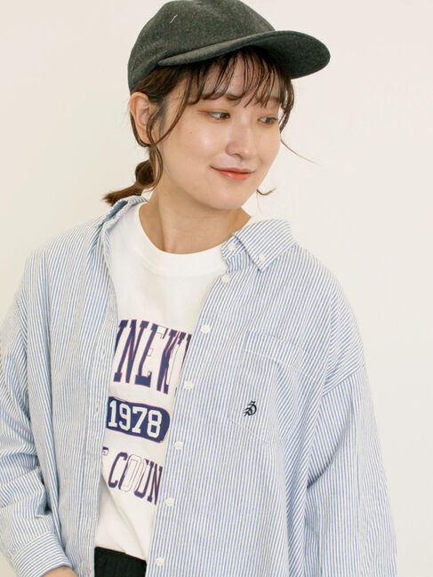 Samansa Mos2「ワンポイントロゴ刺繍シャツ」|シャツ・ブラウス|ブルー