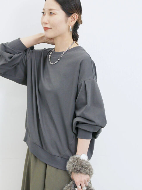 Samansa Mos2 blue「ポンチ袖タックプルオーバー」|Tシャツ・カットソー|