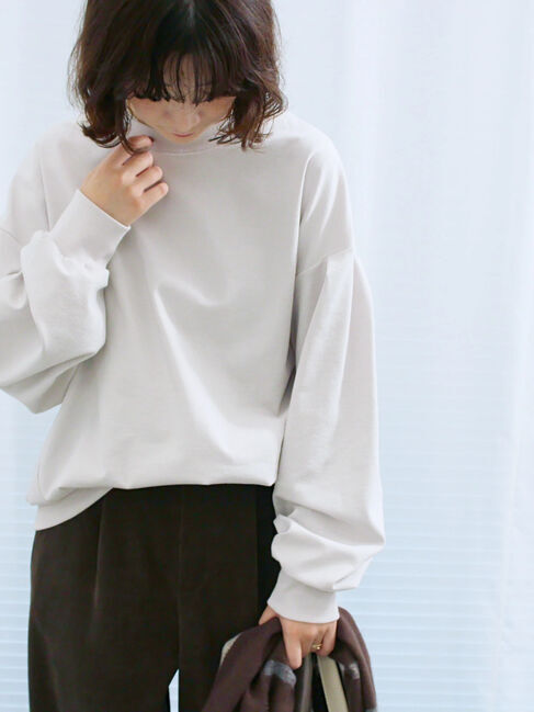 Samansa Mos2 blue「ポンチ袖タックプルオーバー」|Tシャツ・カットソー|