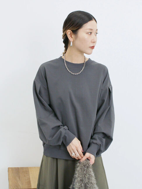 Samansa Mos2 blue「ポンチ袖タックプルオーバー」|Tシャツ・カットソー|