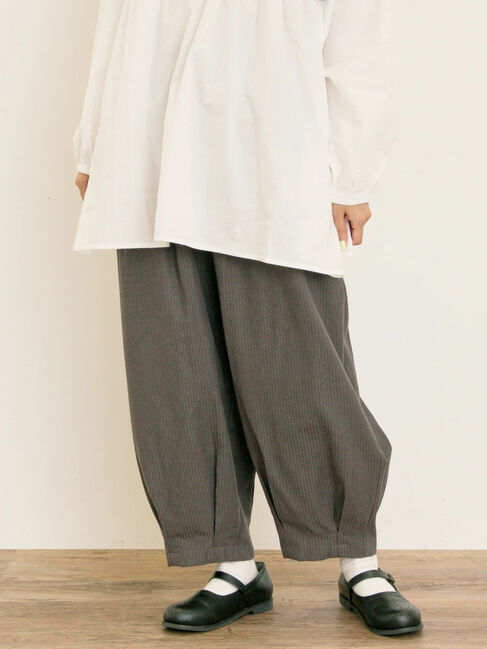 Samansa Mos2「ストライプツイル裾タックパンツ」|その他|チャコールグレー