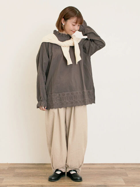 Samansa Mos2「ストライプツイル裾タックパンツ」|その他|