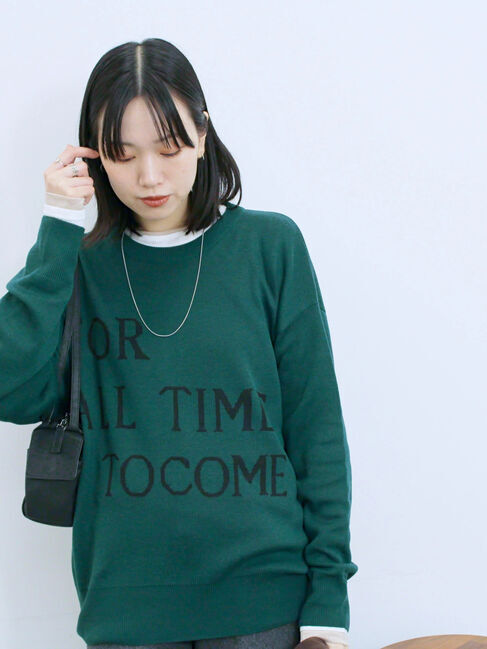 Samansa Mos2 blue「アソートロゴジャガードニットプルオーバー」|ニット・セーター|