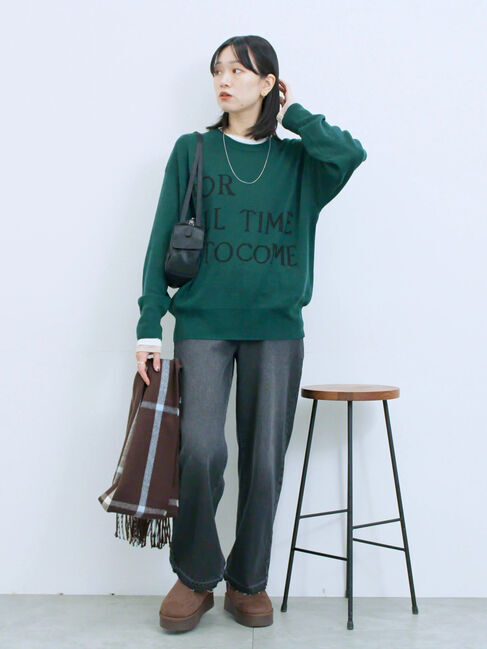 Samansa Mos2 blue「アソートロゴジャガードニットプルオーバー」|ニット・セーター|