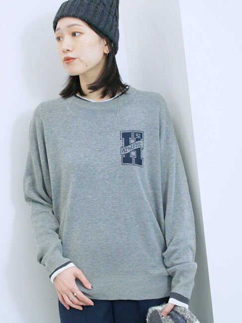 Samansa Mos2 blue「アソートロゴジャガードニットプルオーバー」|ニット・セーター|ＴＯＰグレー