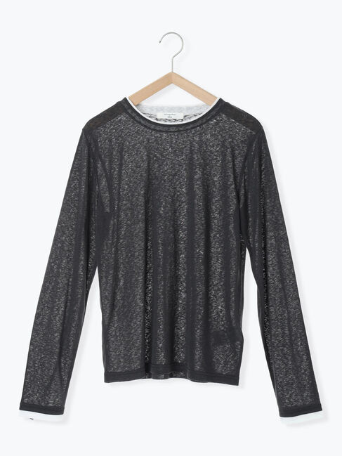 Samansa Mos2 blue「レイヤード風ロンT」|Tシャツ・カットソー|