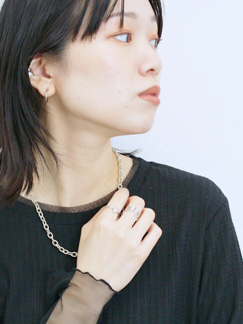 Samansa Mos2 blue「膨れジャガード袖チュールプルオーバー」|Tシャツ・カットソー|