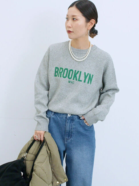 Samansa Mos2 blue「【Hug knit】ロゴプルオーバー」|ニット・セーター|