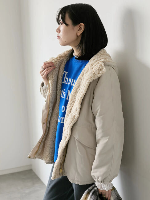 Samansa Mos2 blue「リバーシブルボアマウンテンパーカー」|ブルゾン・スタジャン|