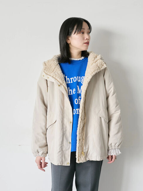 Samansa Mos2 blue「リバーシブルボアマウンテンパーカー」|ブルゾン・スタジャン|