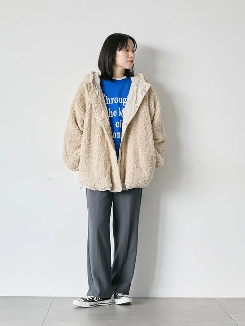 Samansa Mos2 blue「リバーシブルボアマウンテンパーカー」|ブルゾン・スタジャン|