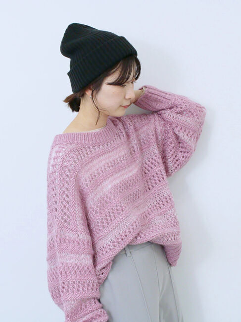 Samansa Mos2 blue「透かし柄ニットプルオーバー」|ニット・セーター|