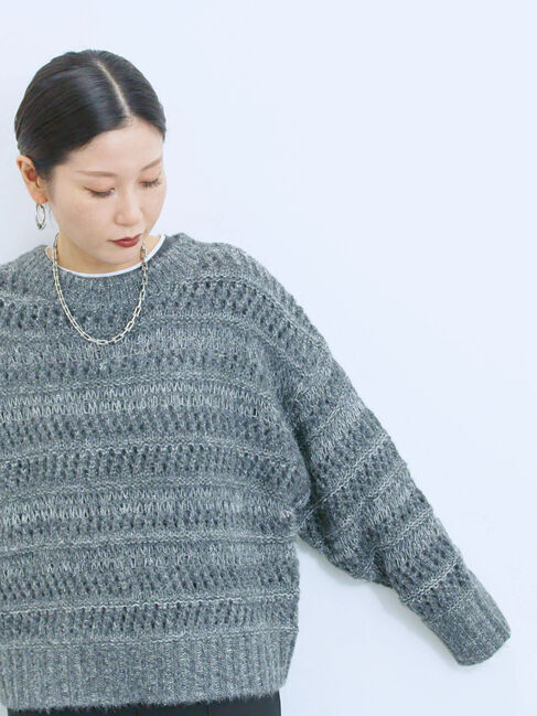 Samansa Mos2 blue「透かし柄ニットプルオーバー」|ニット・セーター|