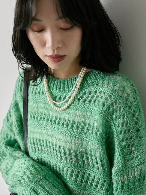 Samansa Mos2 blue「透かし柄ニットプルオーバー」|ニット・セーター|