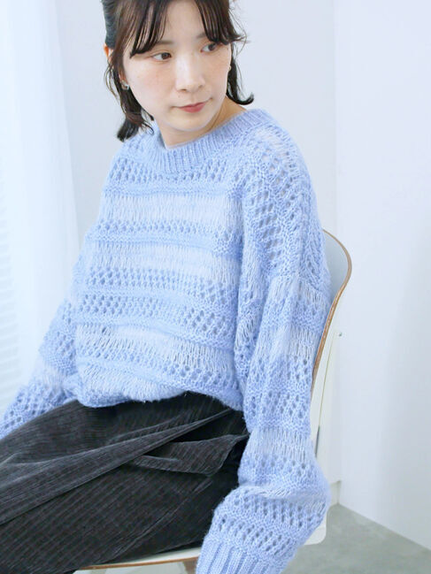 Samansa Mos2 blue「透かし柄ニットプルオーバー」|ニット・セーター|
