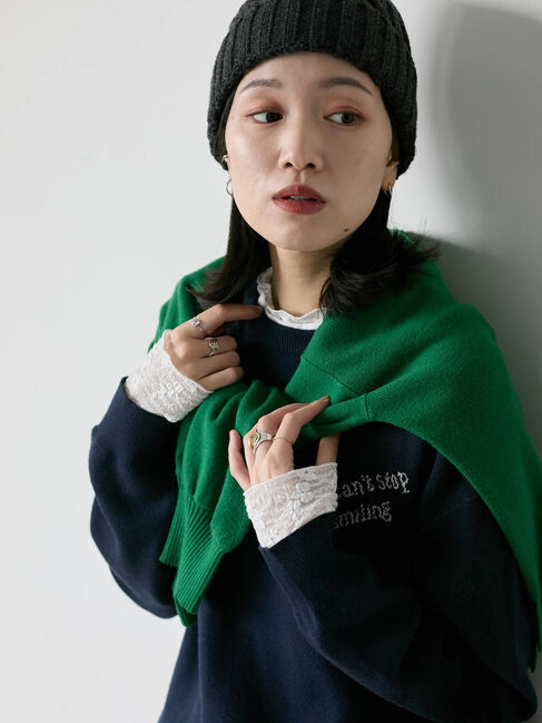 Samansa Mos2 blue「【帯電防止】袖口レースプルオーバー」|Tシャツ・カットソー|