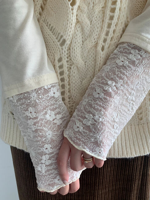 Samansa Mos2 blue「【帯電防止】袖口レースプルオーバー」|Tシャツ・カットソー|