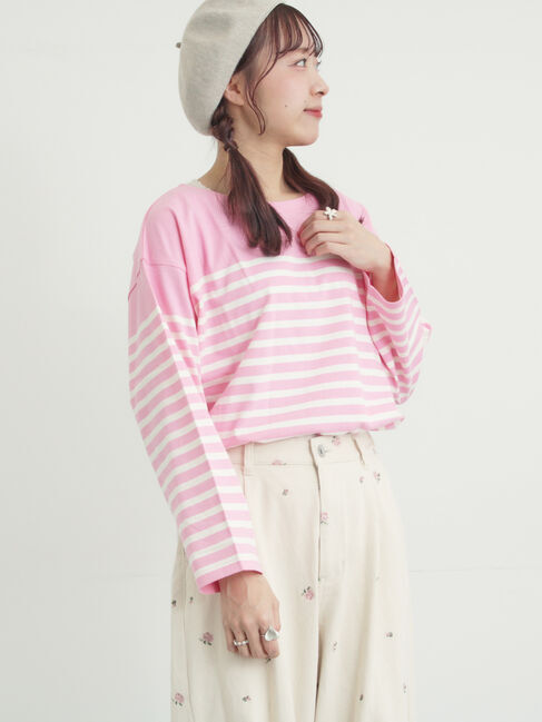 Samansa Mos2「パネルボーダーバスクシャツ」|Tシャツ・カットソー|ピンク