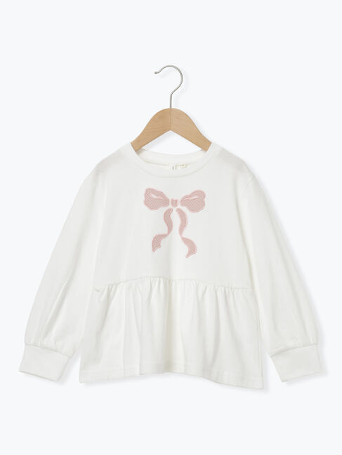 Samansa Mos2 Lagom「リボンアップリケロンT」|Tシャツ・カットソー|オフホワイト