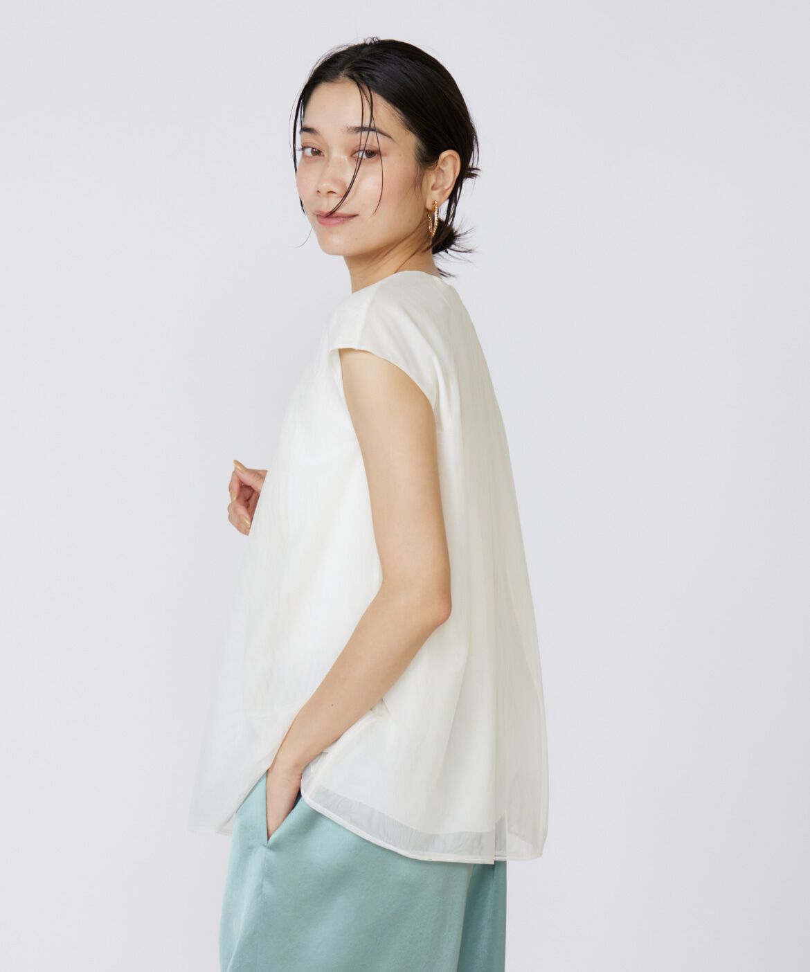 INED「《大きいサイズ》チュールブラウス」|シャツ・ブラウス|