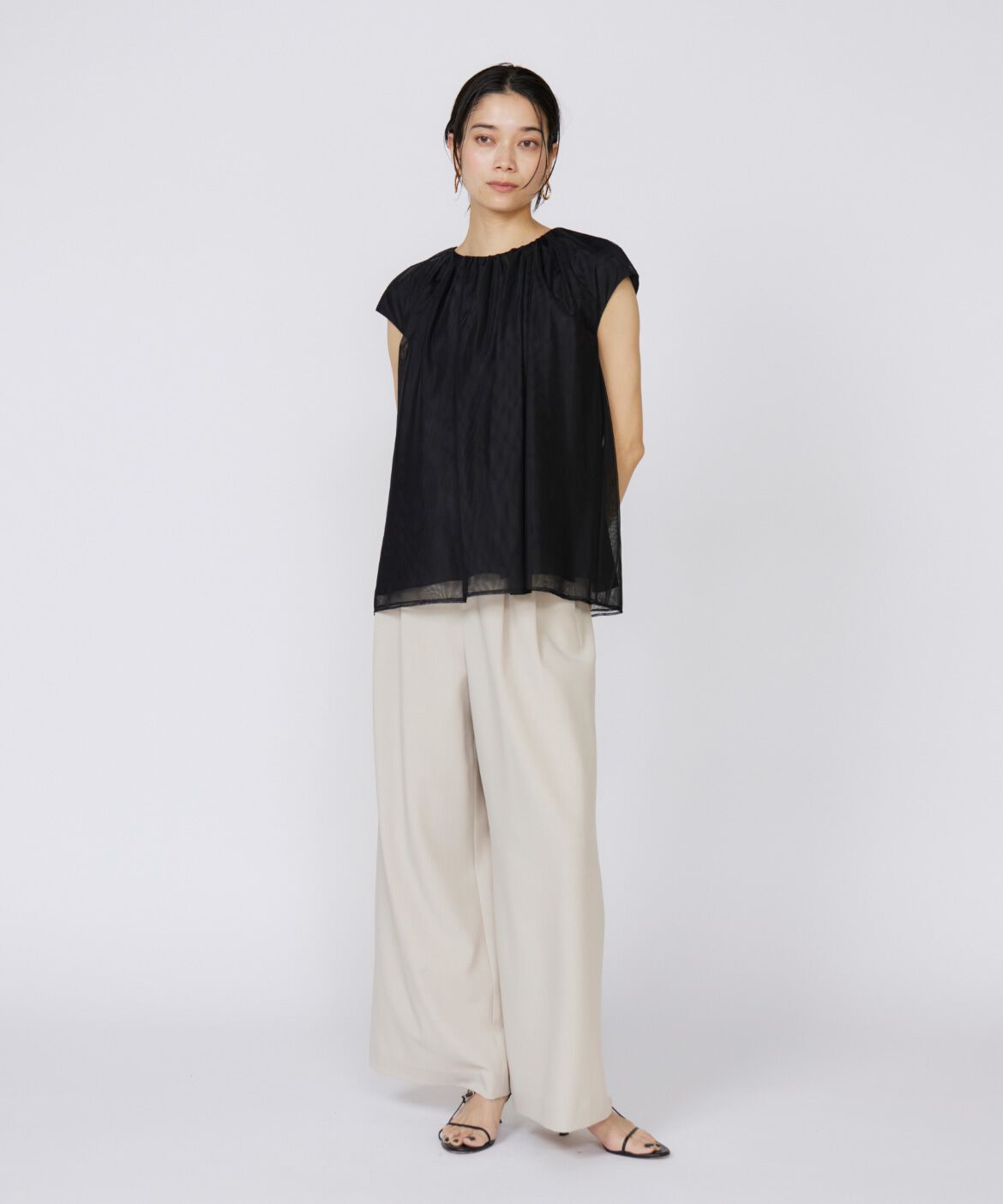 INED「《大きいサイズ》チュールブラウス」|シャツ・ブラウス|