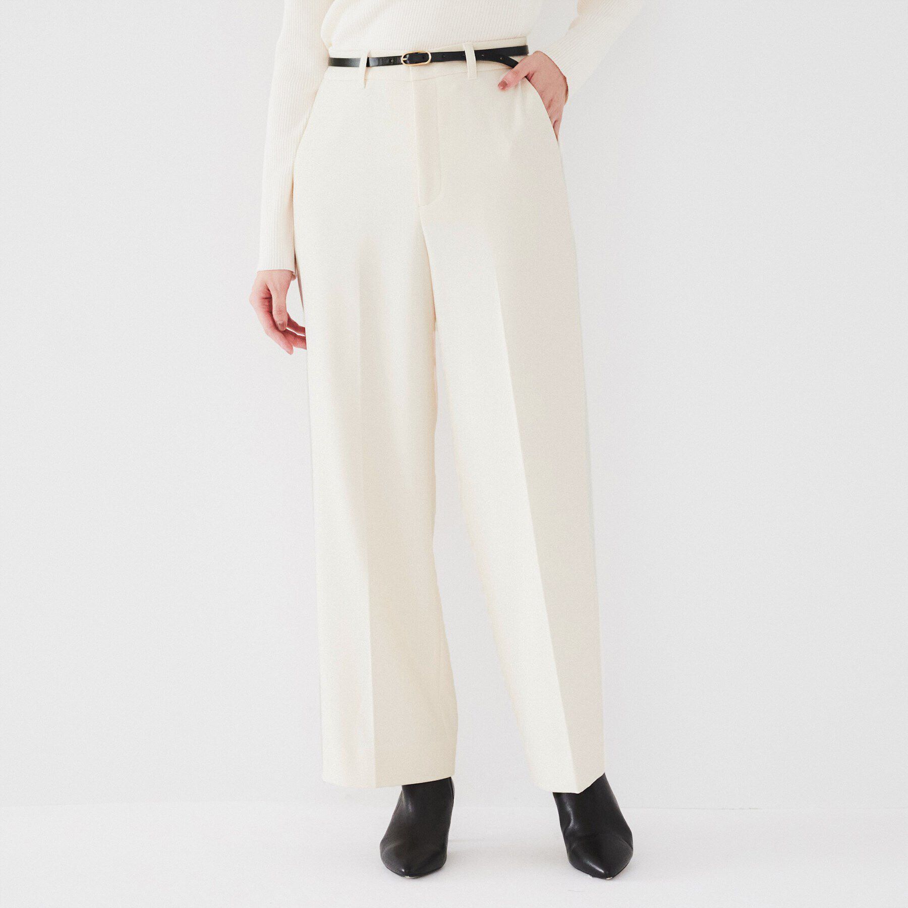 UNTITLED「【裏起毛/後ろウエストゴム/日本製】タックなしフルレングスワイドパンツ」|その他|