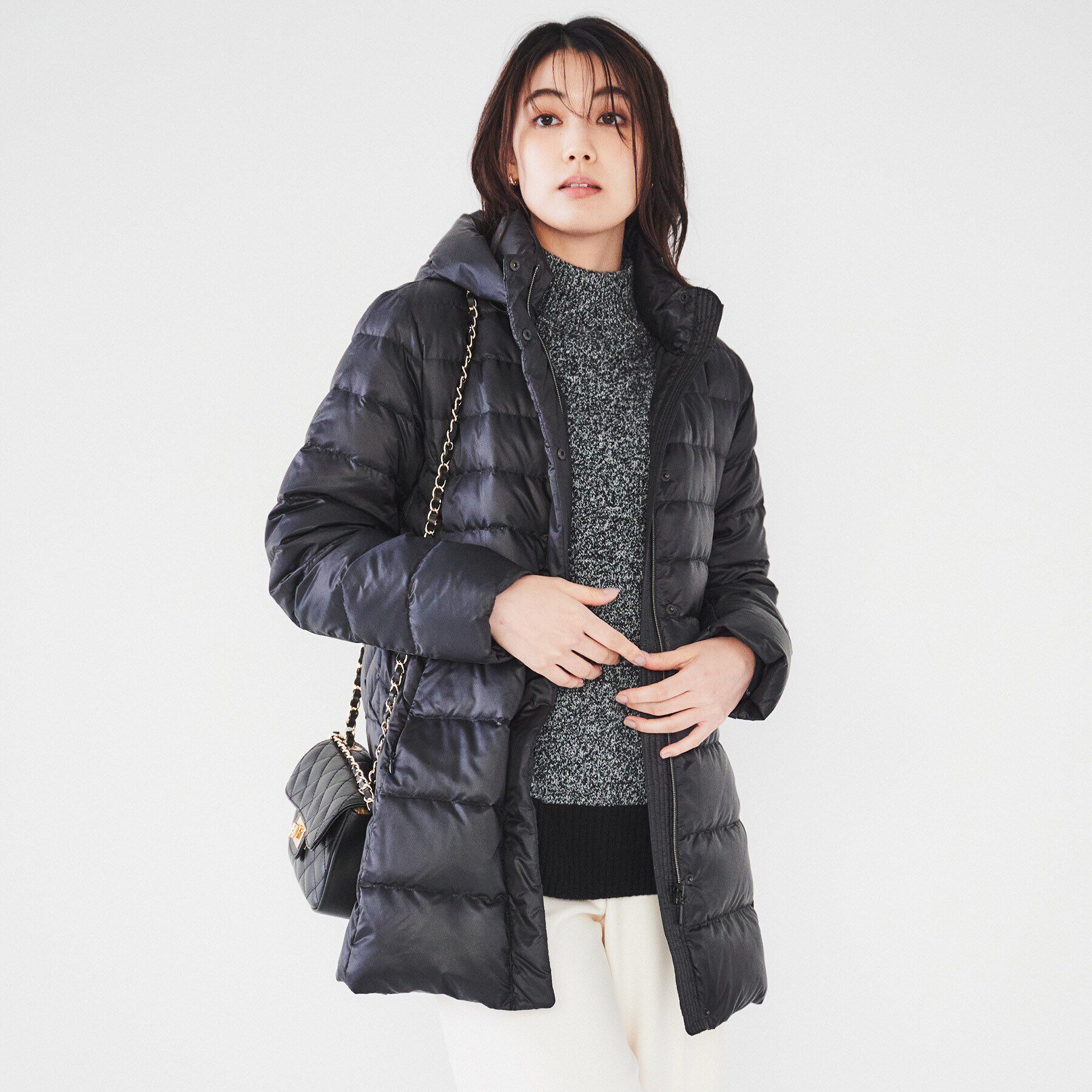 UNTITLED「【撥水/洗える/すっきり】ミディ丈タフタダウンコート」|ダウン|