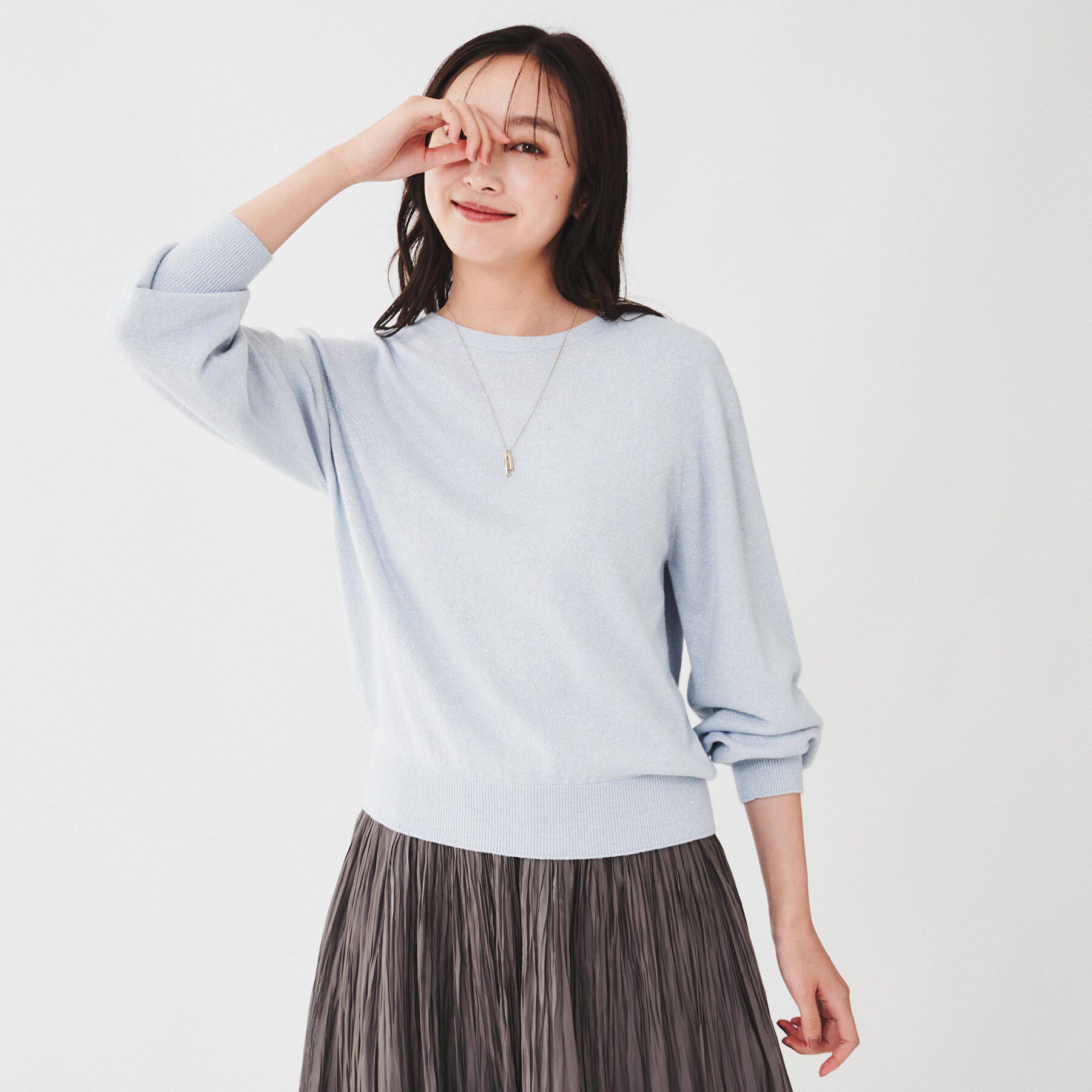 UNTITLED「【日本製/オンオフ使える】ラメ混パフスリーブプルオーバーニット」|ニット・セーター|