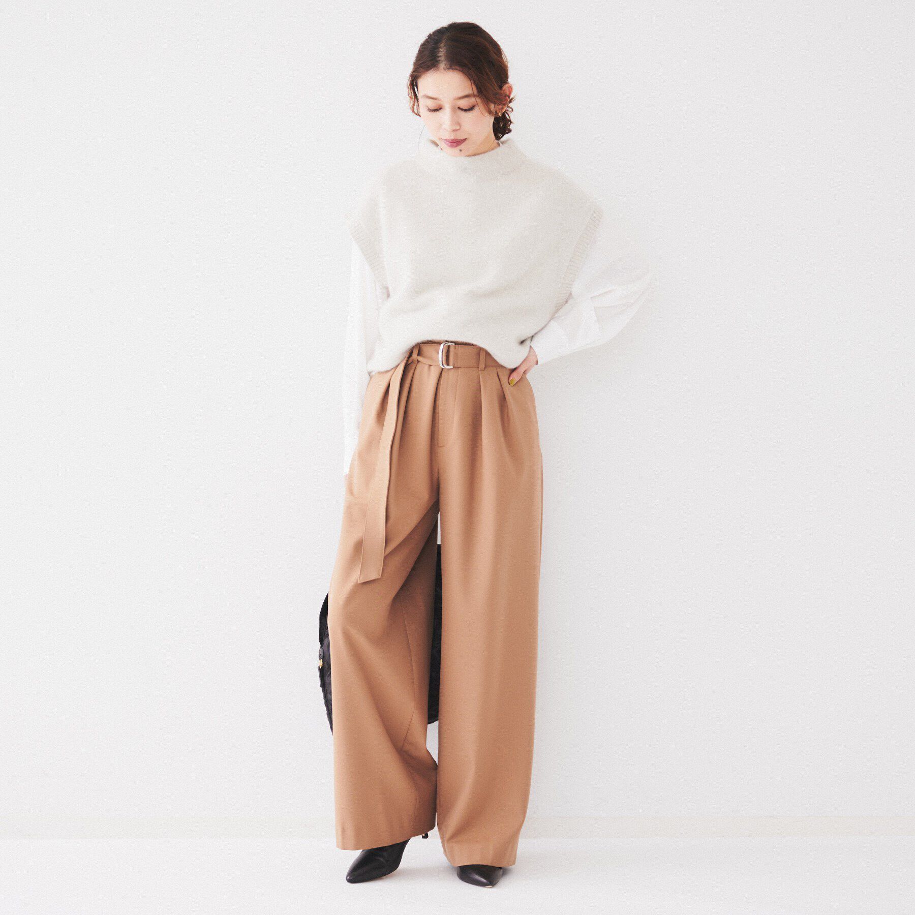 UNTITLED「【フルレングス/後ろウエストゴム】ダブルタック ハイウエストワイドパンツ」|その他|