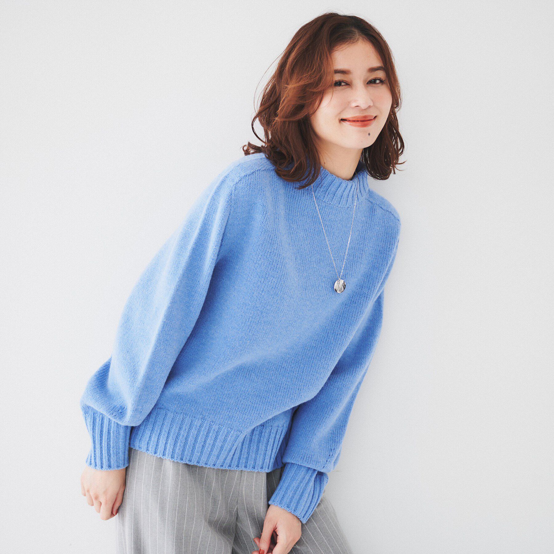 UNTITLED「【洗える】ミドルゲージ モックネックニット」|ニット・セーター|ブルー(093)