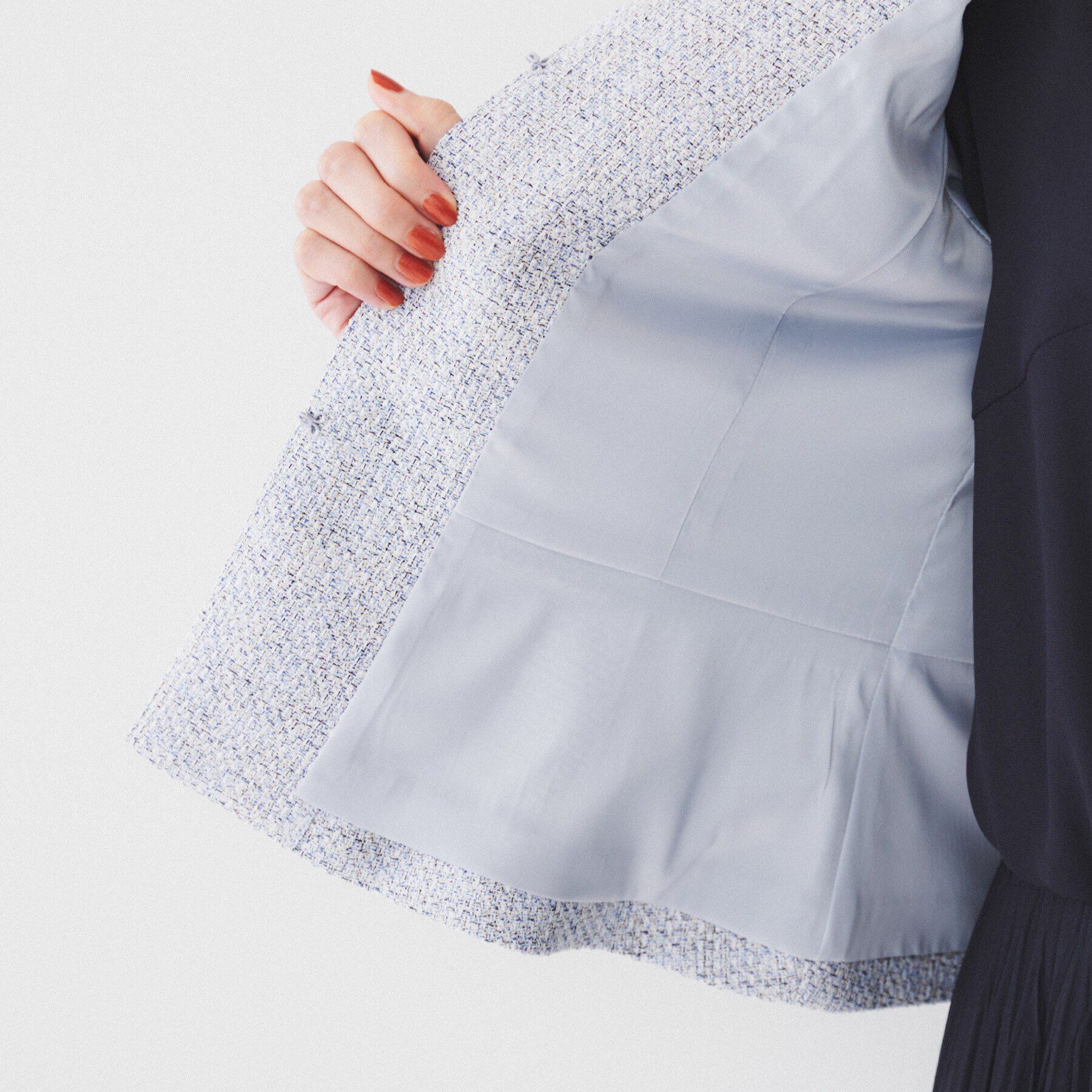 UNTITLED「【通勤】ツイード ペプラムジャケット」|ノーカラージャケット|