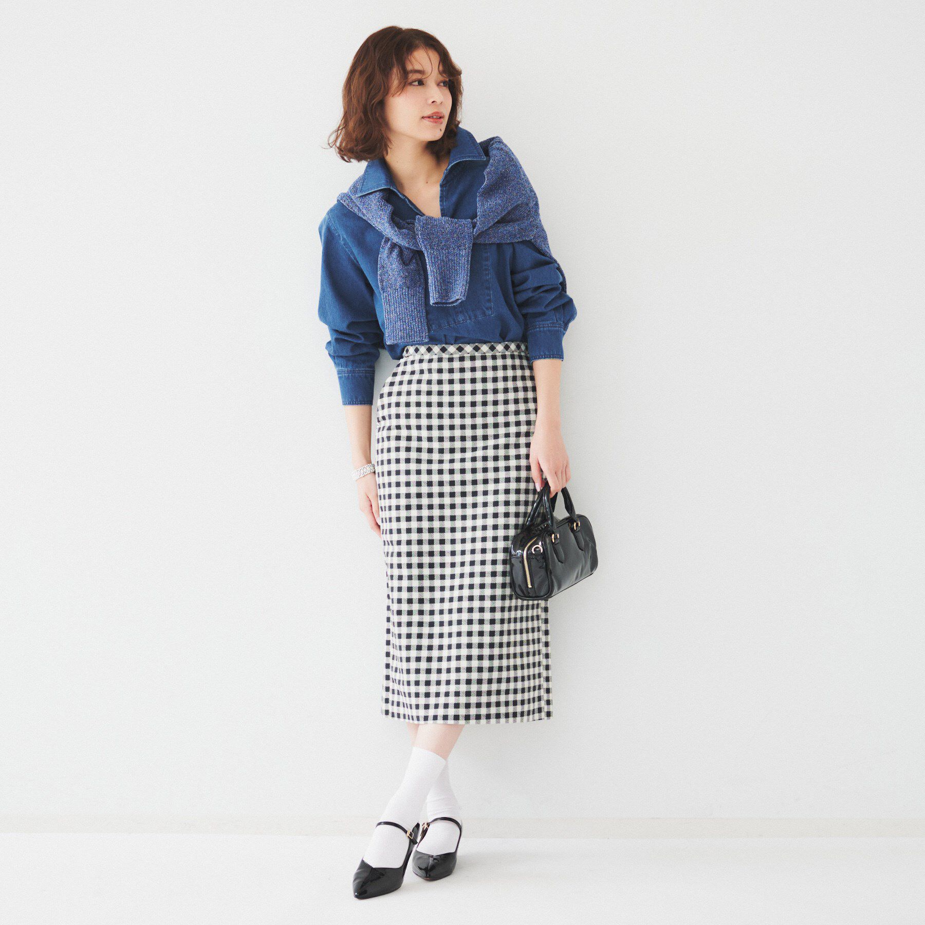 UNTITLED「ボウタイ付きデニムシャツ」|シャツ・ブラウス|