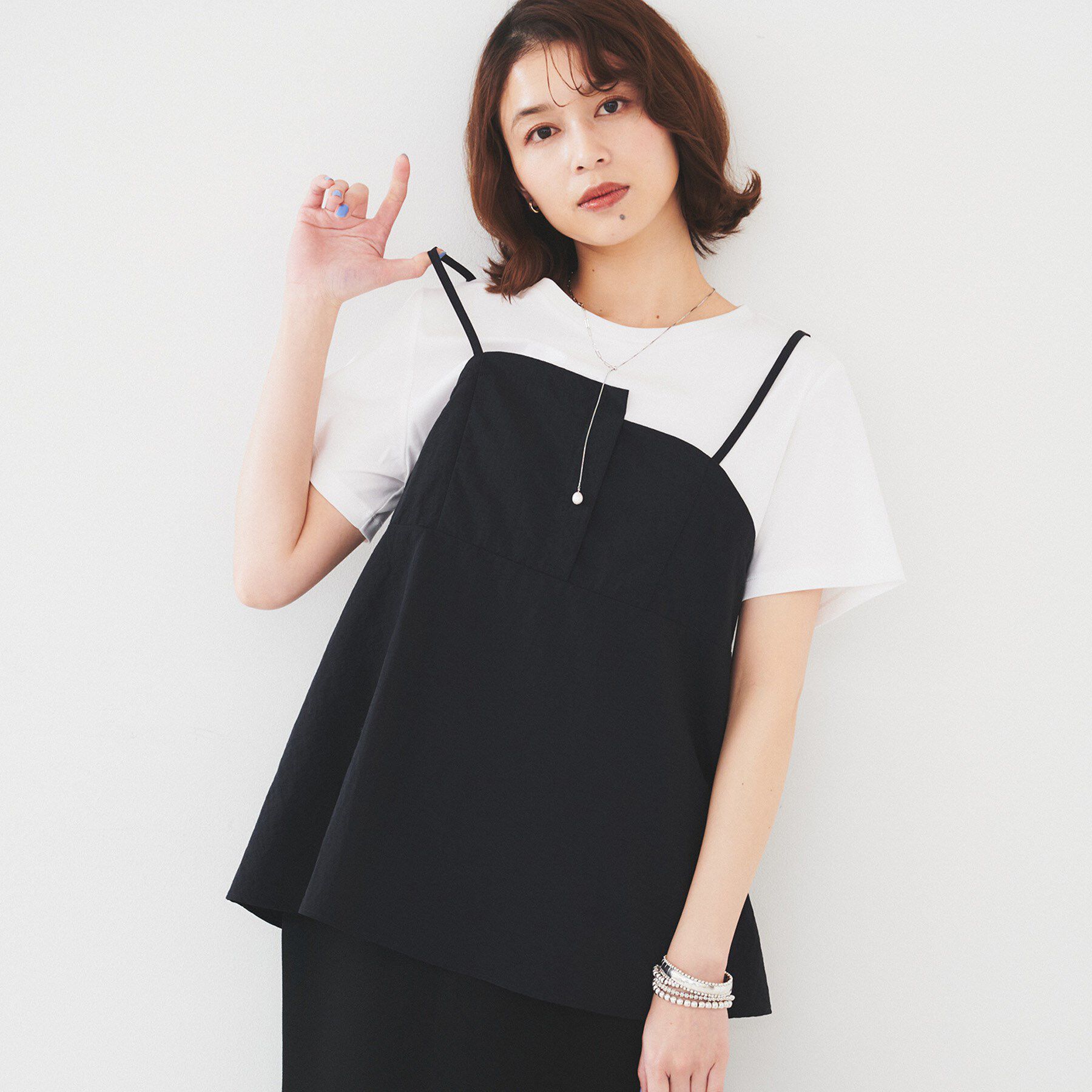 UNTITLED「【洗える/Tシャツ】ビスチェドッキングプルオーバー」|Tシャツ・カットソー|ブラック(519)