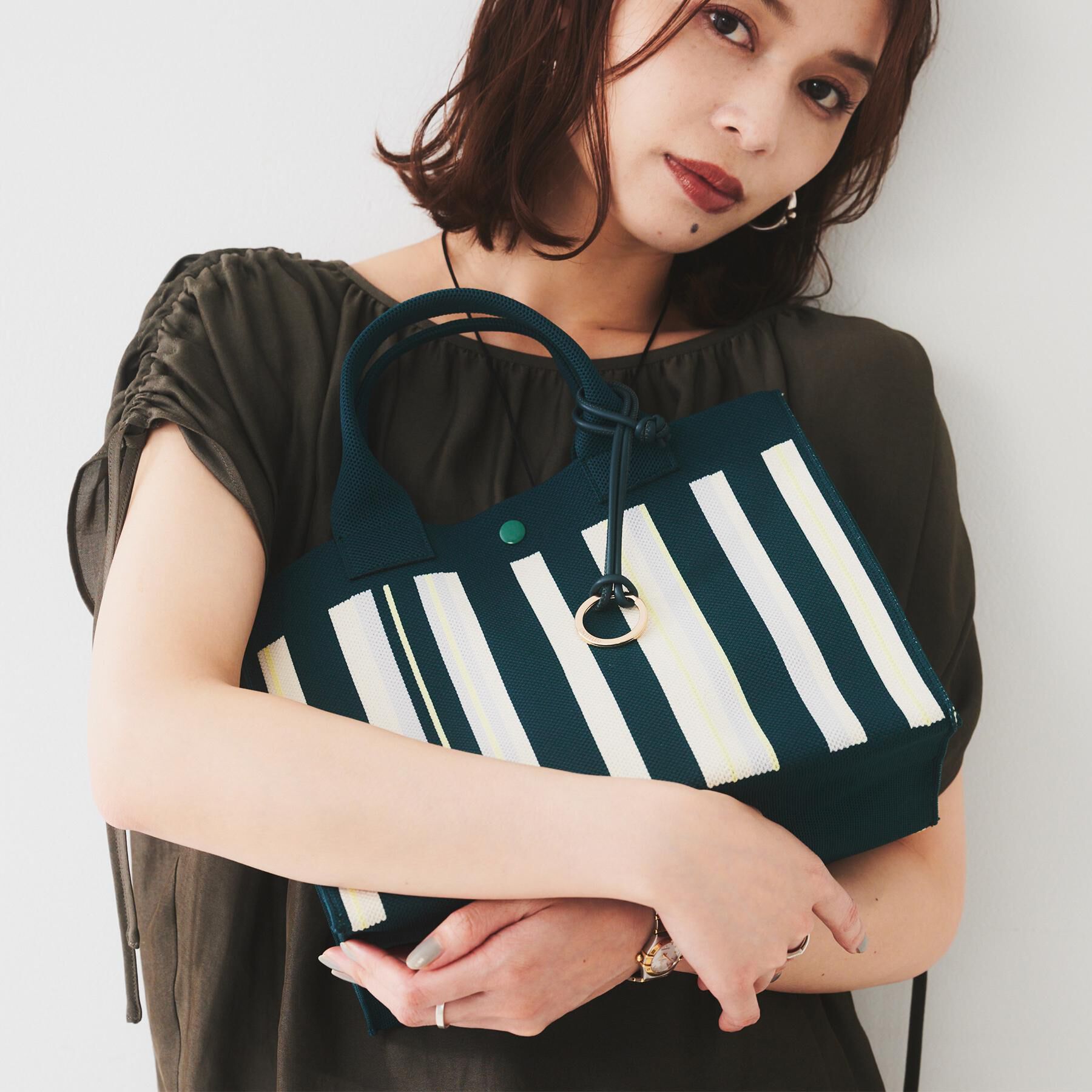 UNTITLED「【手洗い可】マルチストライプニットバッグ」|ハンドバッグ|